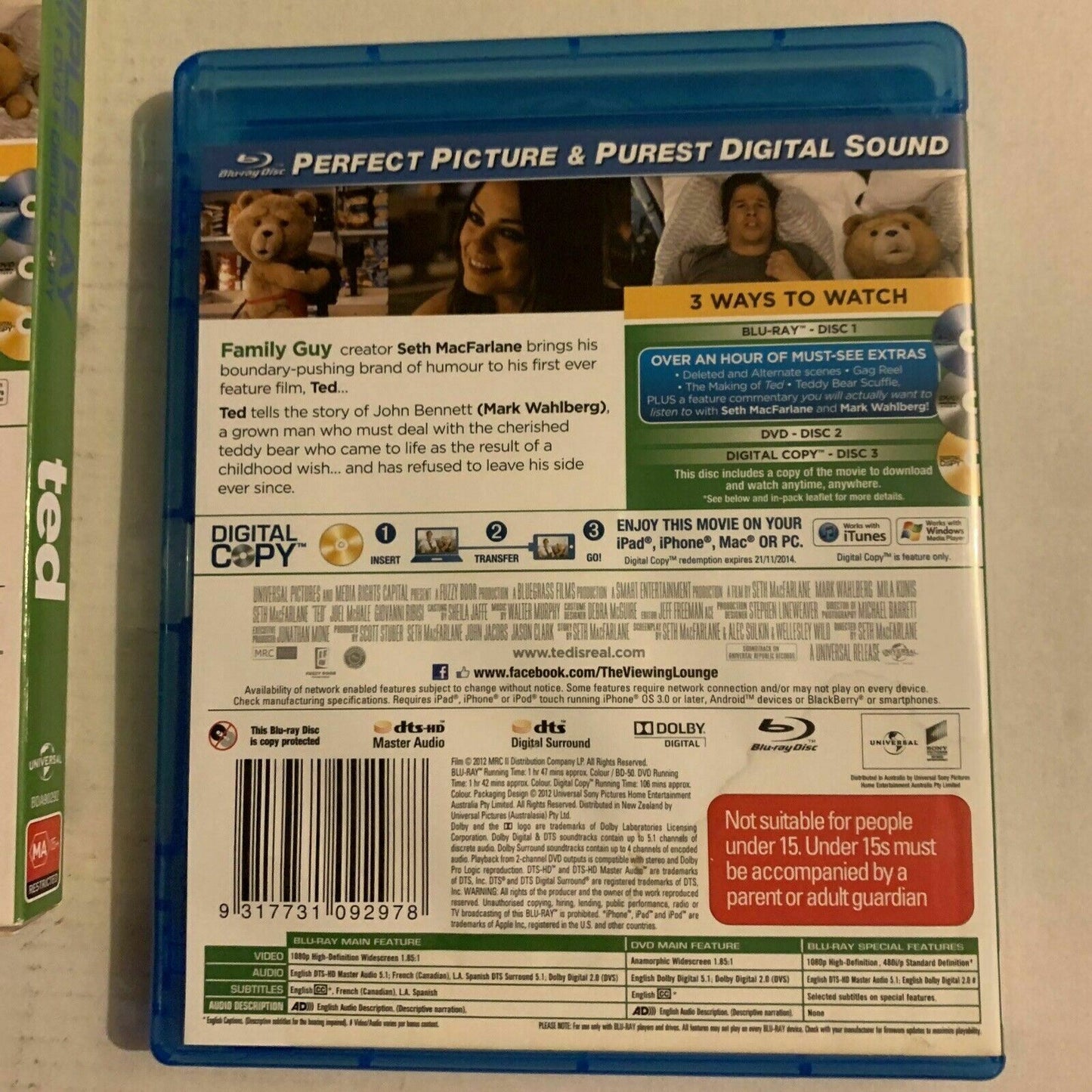 Ted - Extended Edition (Blu-ray, 2012, 3-Disc Set) Region B