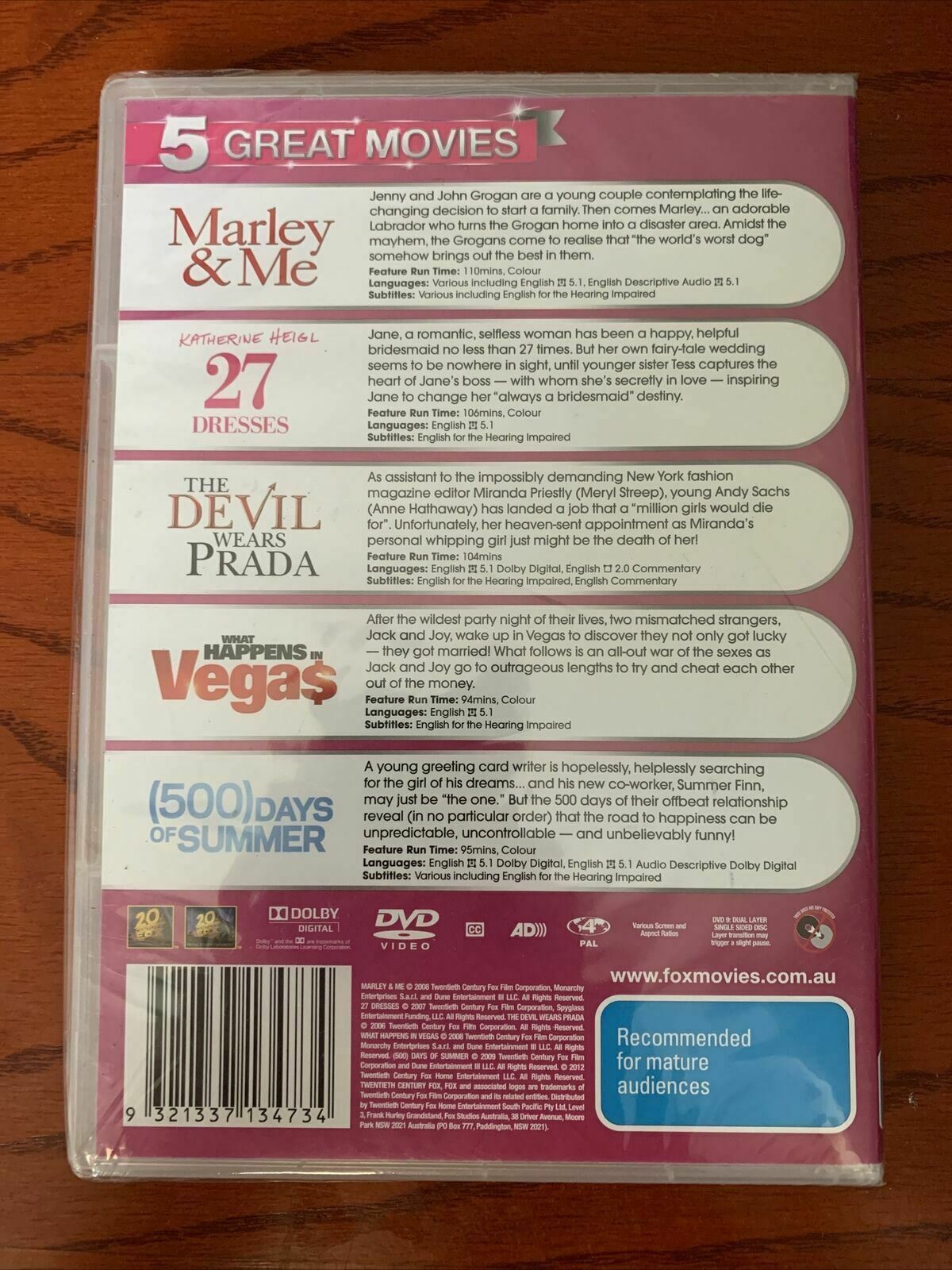 500 Days Summer, Devil Wears Prada, 27 Dresses, Marley & Me, Happens Vegas DVD