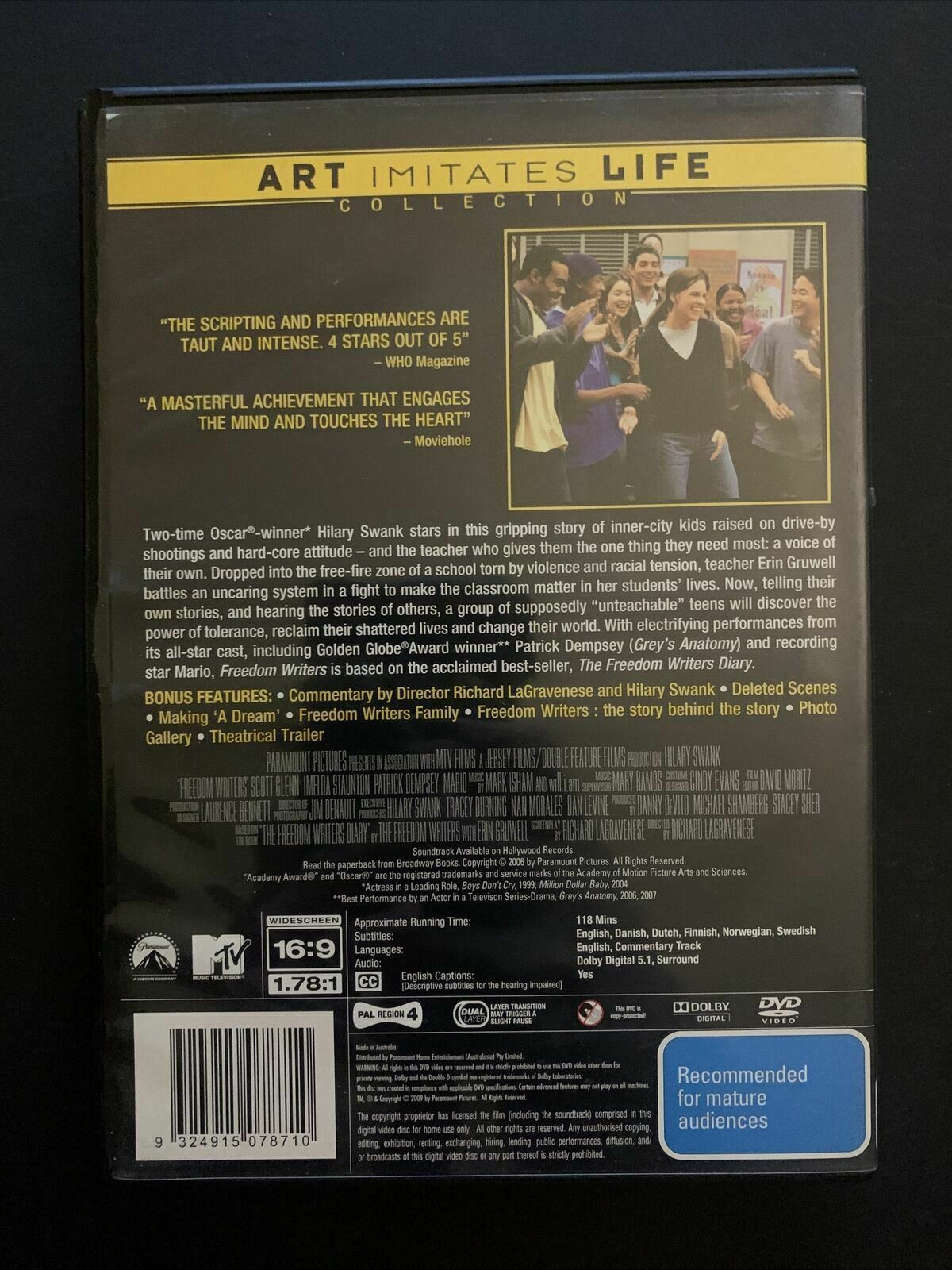 Freedom Writers (DVD, 2007) Patrick Dempsey, Hilary Swank. Region 4