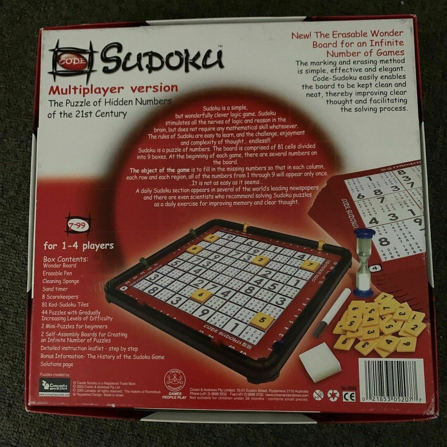 Code Sudoku - Board Game 1-4 Players Crown Andrews 2005 Complete Set