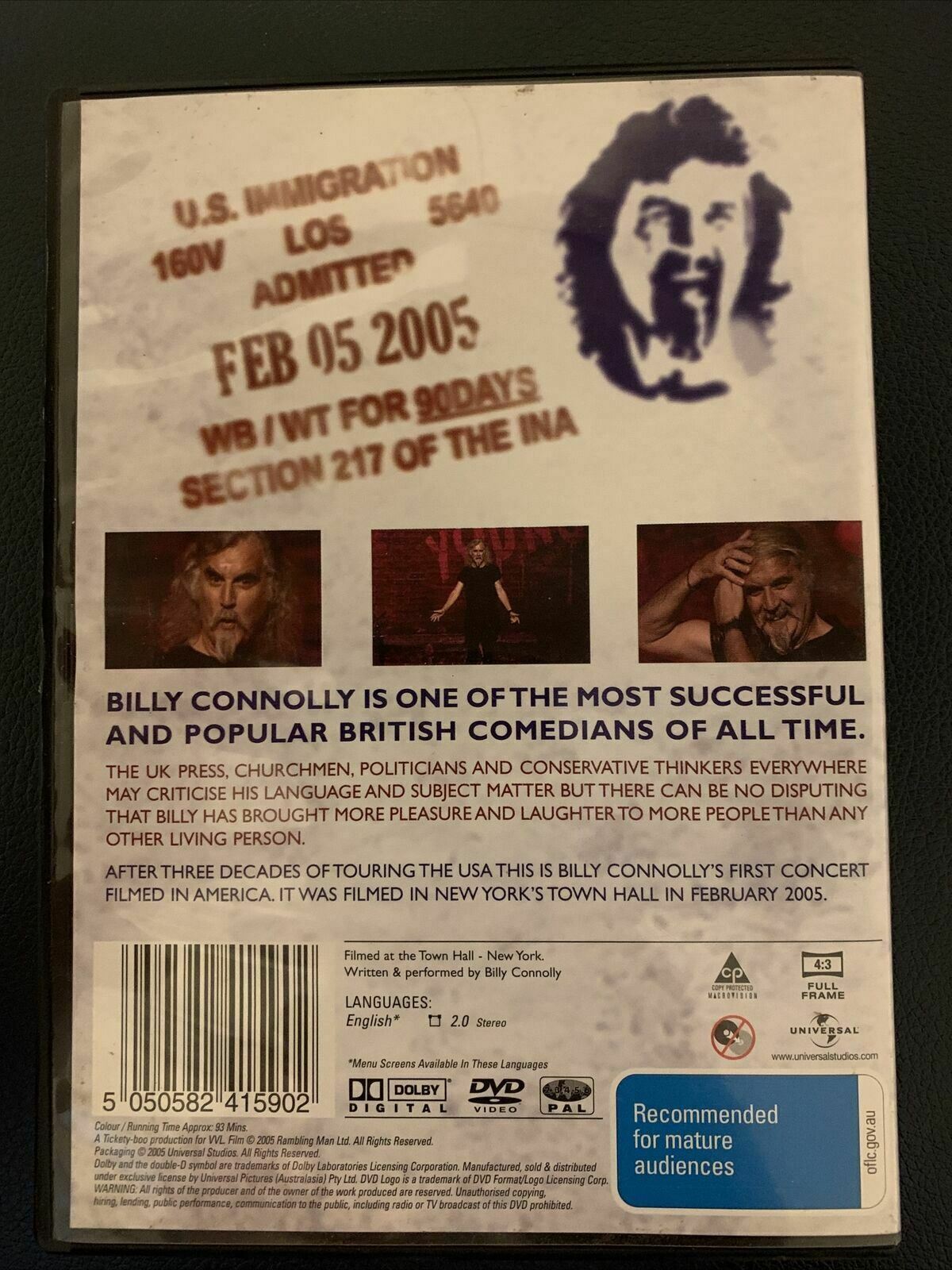 Billy Connolly - Live In New York (DVD, 2006) Region 4 &2