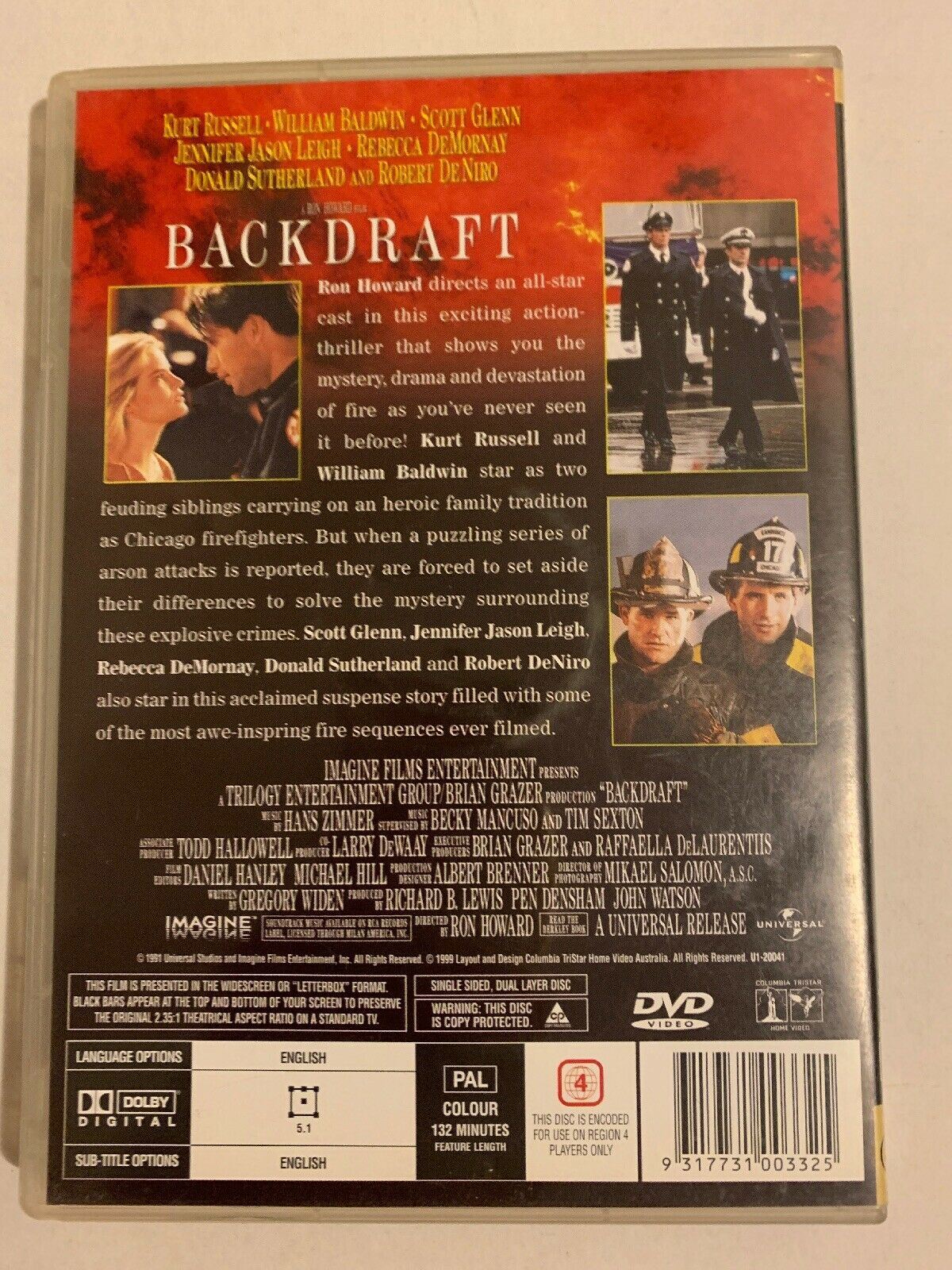 Backdraft (DVD, 1991) Robert De Niro, Kurt Russell, Donald Sutherland