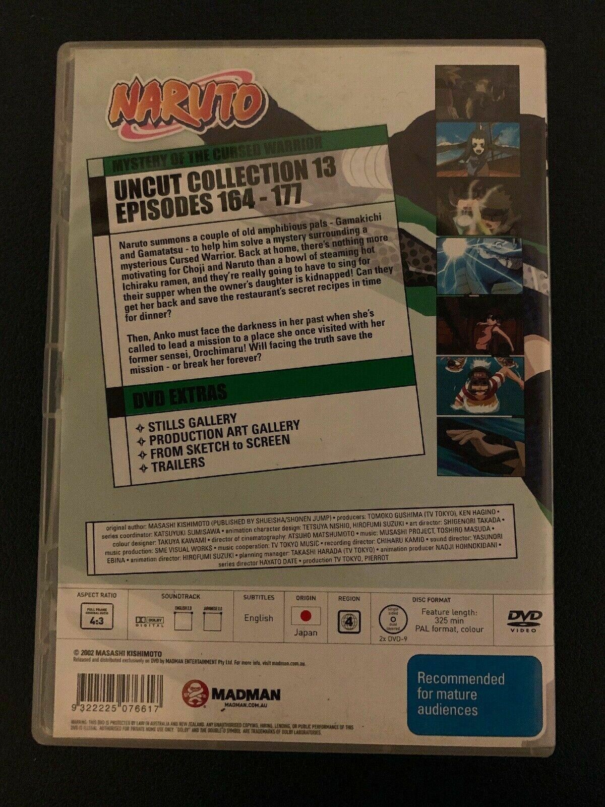 Naruto Uncut : Collection 13 : Eps 164-177 (DVD, 2009, 2-Disc Set) Region 4