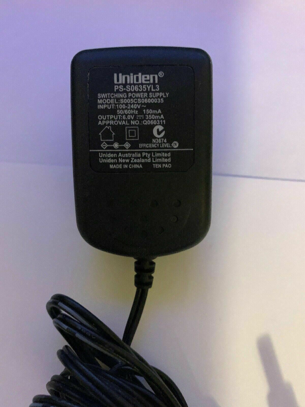 Genuine Uniden PS-S0635YL3 AC Adapter For Home Phone 6V 150mA