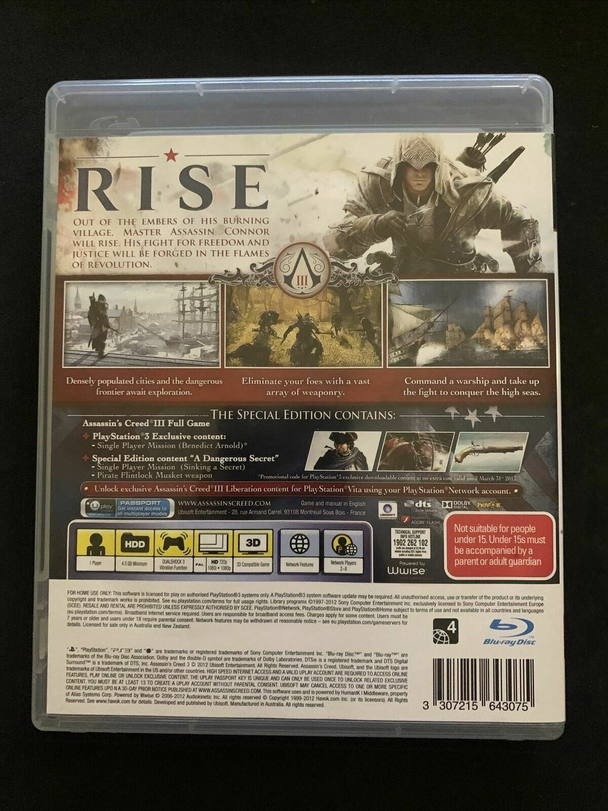 Assassin's Creed III -- Special Edition (Sony PlayStation 3, 2012) with Manual