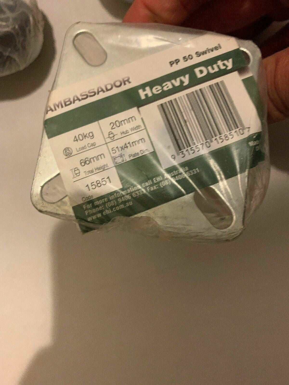 4x Ambassador Heavy Duty PP 50 Swivel CASTOR 40kg Load 20mm Hub Width 66mm