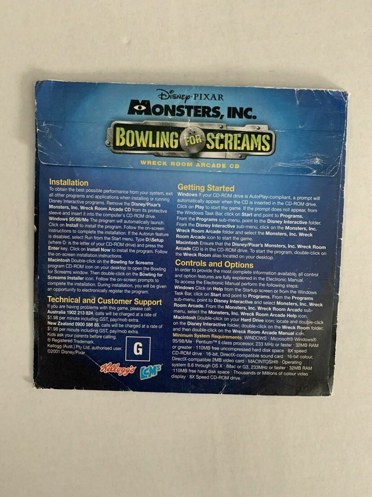 Disney Pixar Monsters, Inc. Bowling For Screams CD 2001 - Kellogg's Rare PC Game