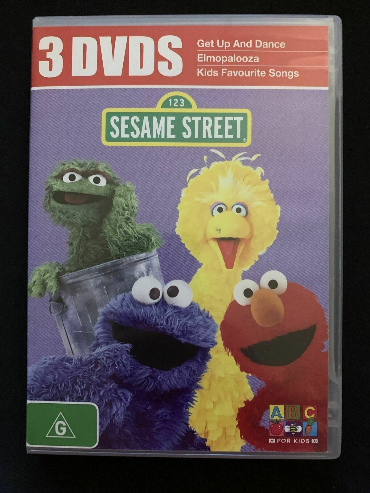 3 DVDs Sesame Street: Get Up & Dance, Elmopalooza, Kids Favourite Songs