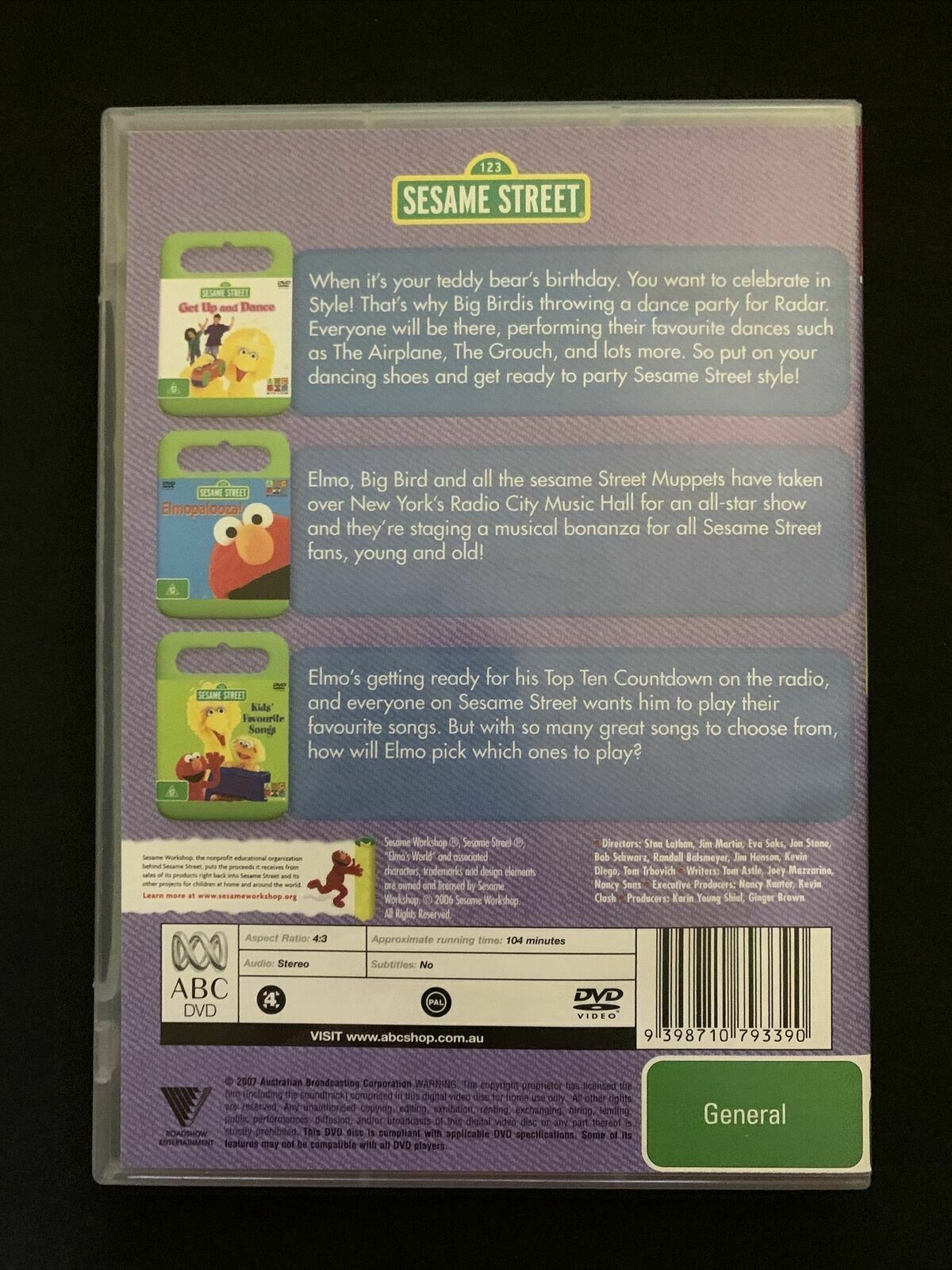 3 DVDs Sesame Street: Get Up & Dance, Elmopalooza, Kids Favourite Songs