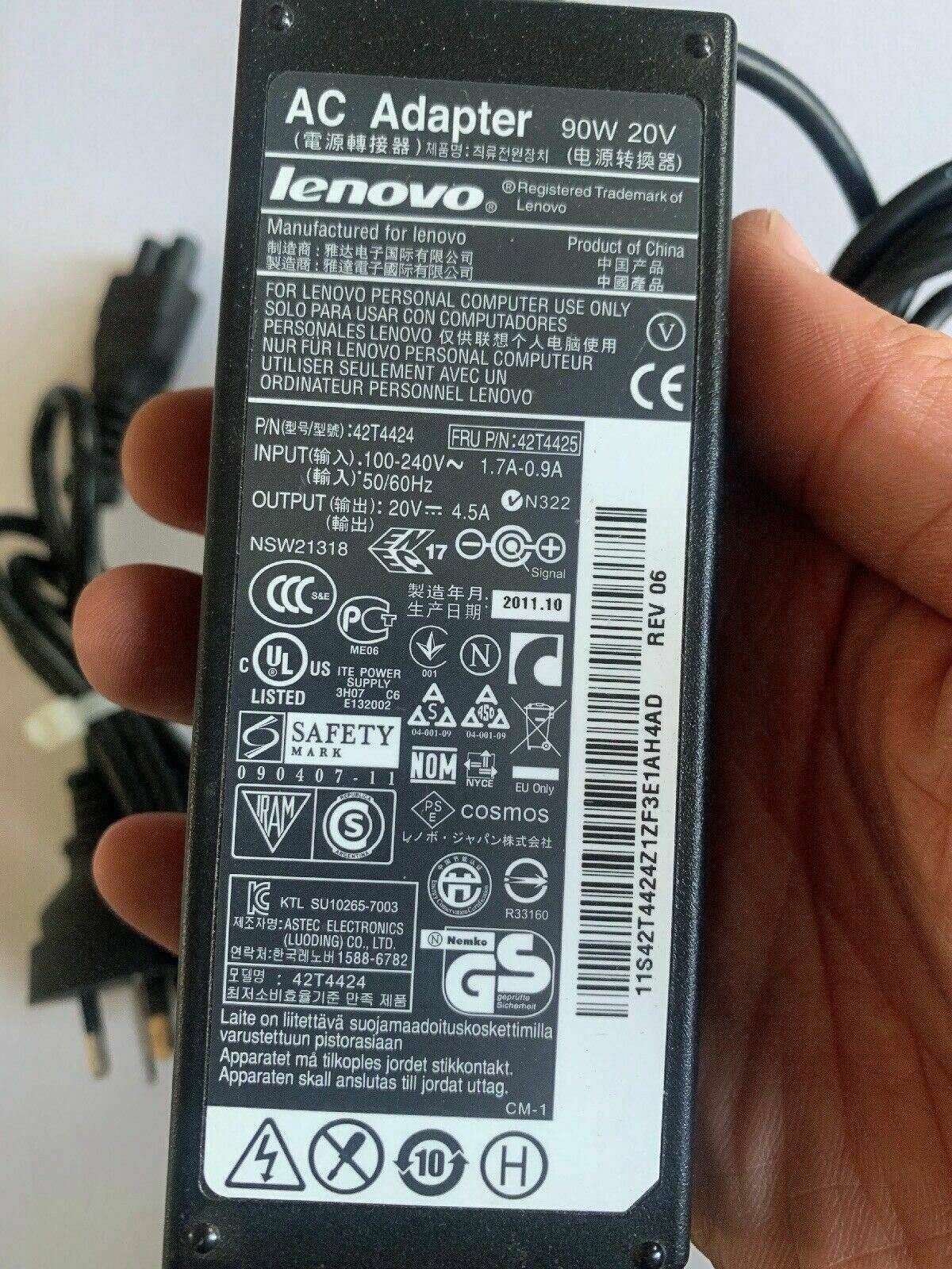 Genuine OEM Lenovo 42T4424 AC Adapter 90W 20V For Laptop Thinkpad