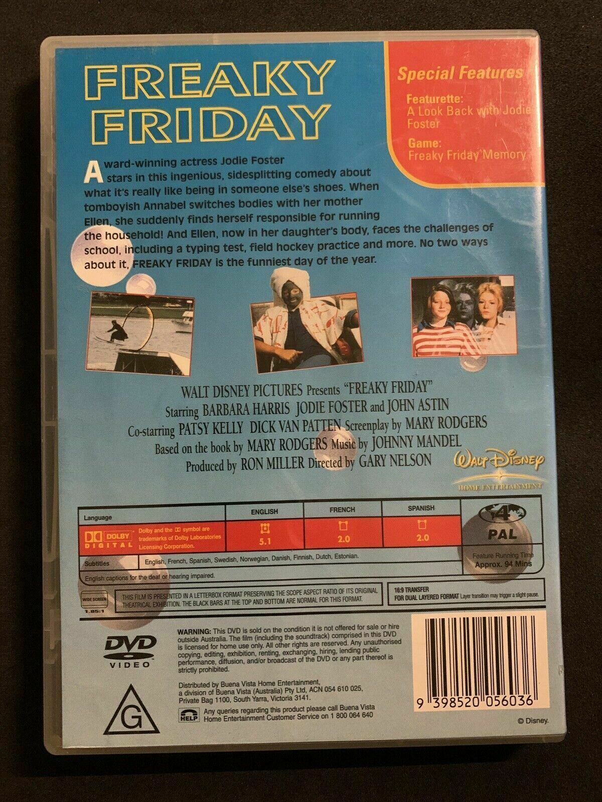 Freaky Friday (DVD, 1976) Barbara Harris, Jodie Foster. Region 4