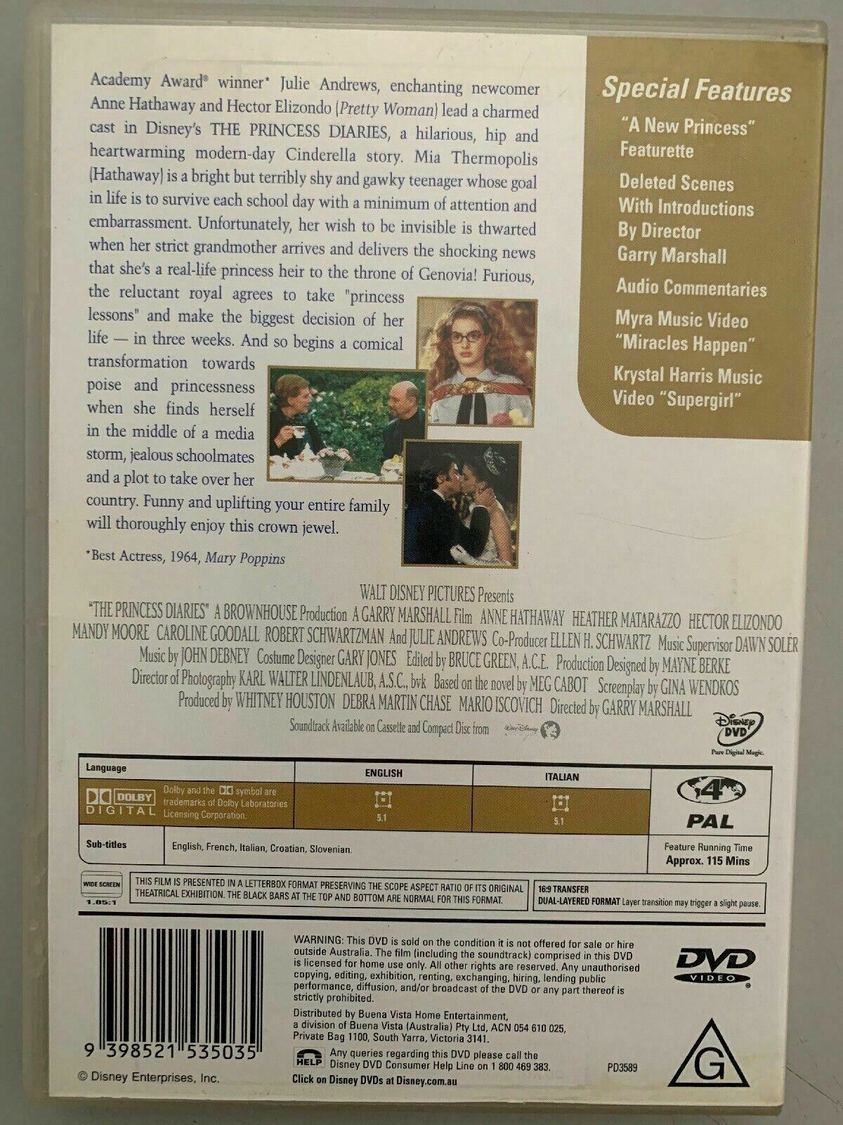 The Princess Diaries (DVD, 2002) Julie Andrews, Anne Hathaway - Region 4 Pal