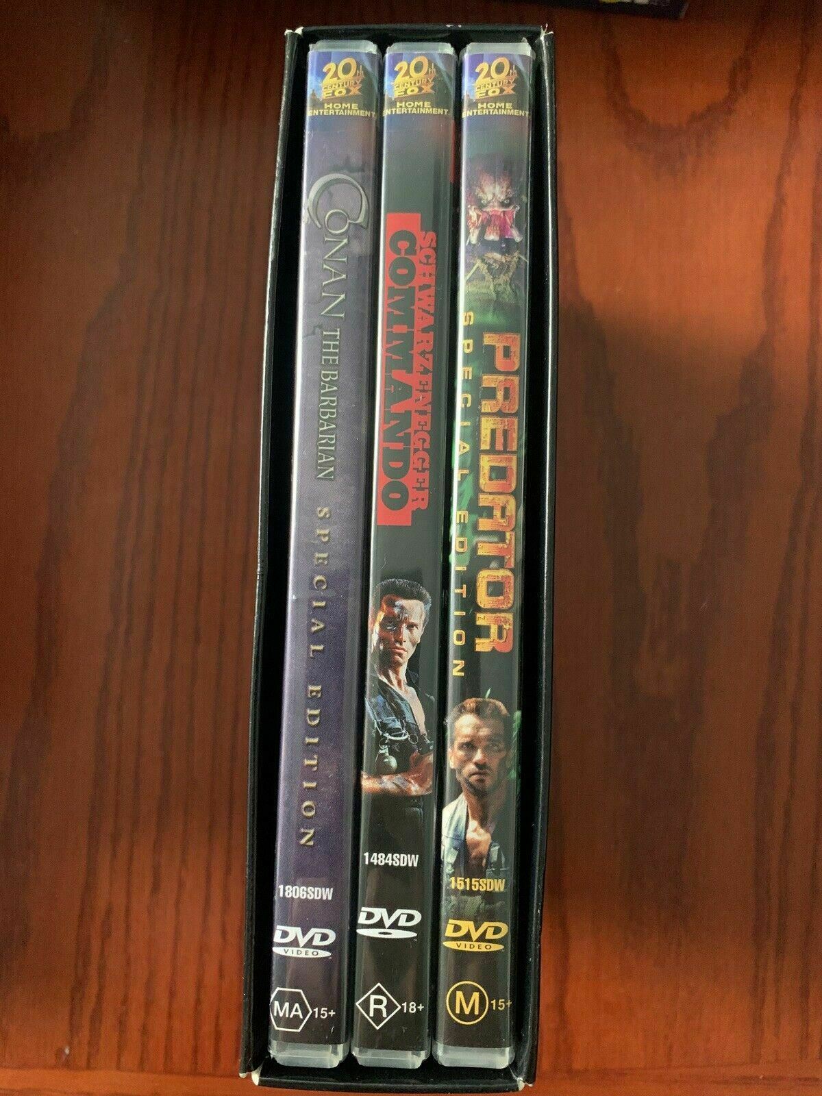 Arnold Schwarzenegger Collection (DVD, 3-Disc Set) Conan, Predator, Commando