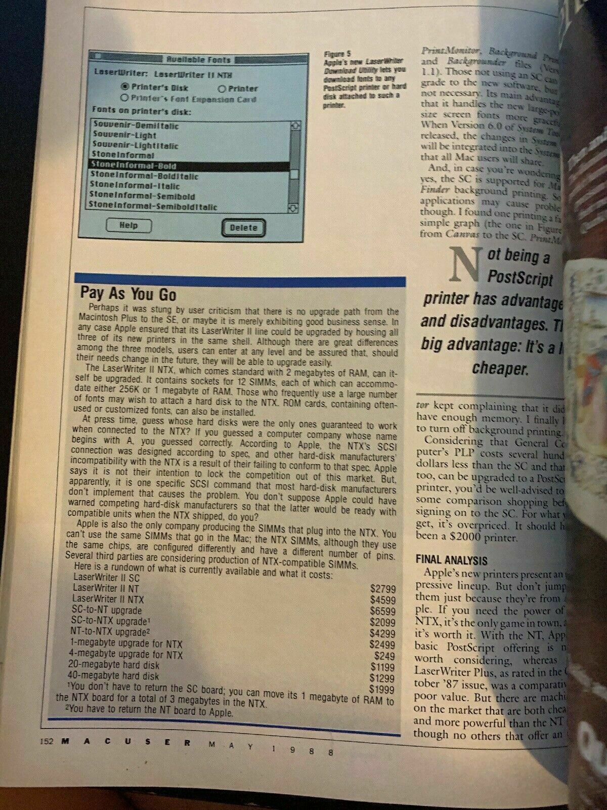 MacUser May 1988 Vintage Magazine Apple's New LaserWriter II Series