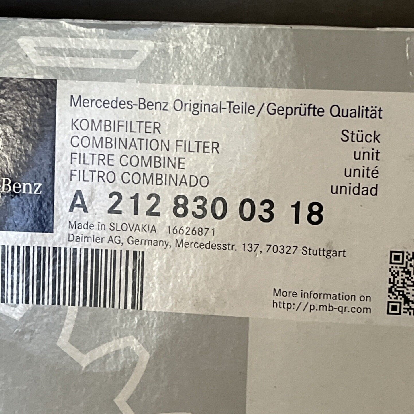 Genuine Original Mercedes Benz Combination Filter A 212 830 03 18