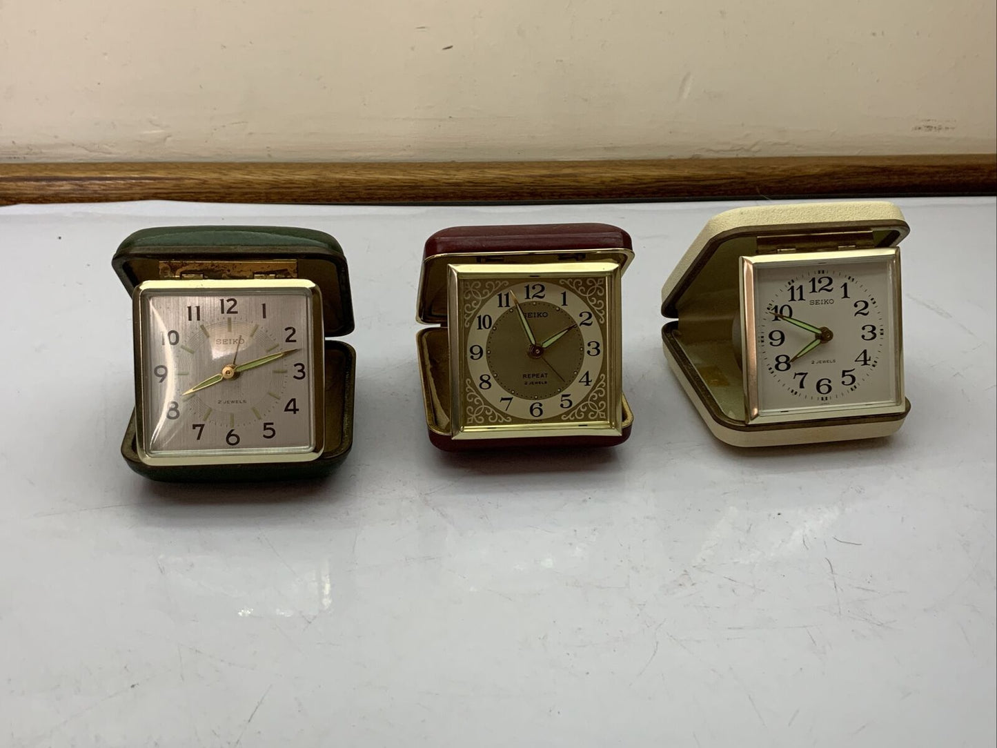 3x Seiko 2 Jewels Windup Pocket Clocks 60's Made In Japan *For Parts Or Repair*