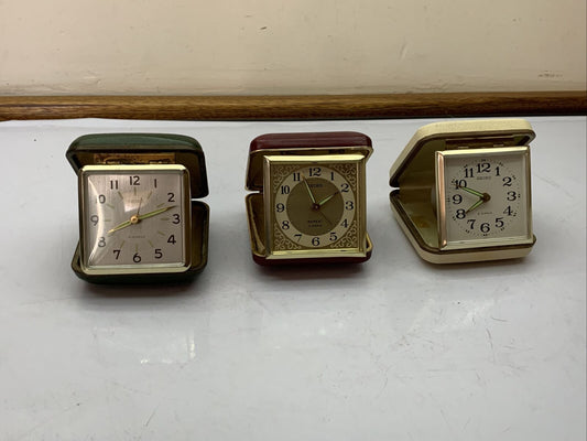 3x Seiko 2 Jewels Windup Pocket Clocks 60's Made In Japan *For Parts Or Repair*