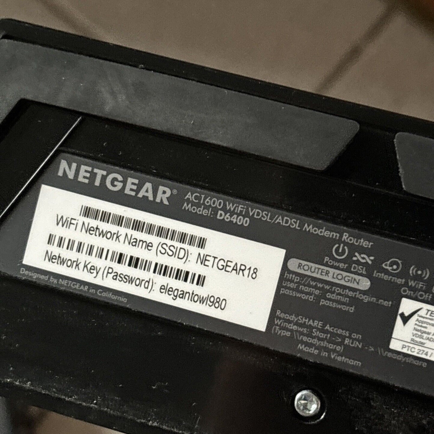 NETGEAR D6400 AC1600 ADSL2+ Dual Band Gigabit WiFi Modem Router NBN Compatible