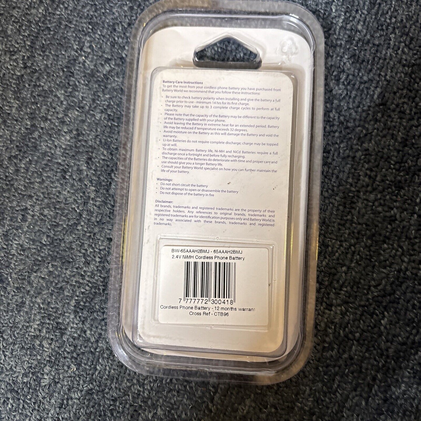 Battery World CTB96 - 2.4V NIMH CORDLESS PHONE BATTERY *New Sealed*