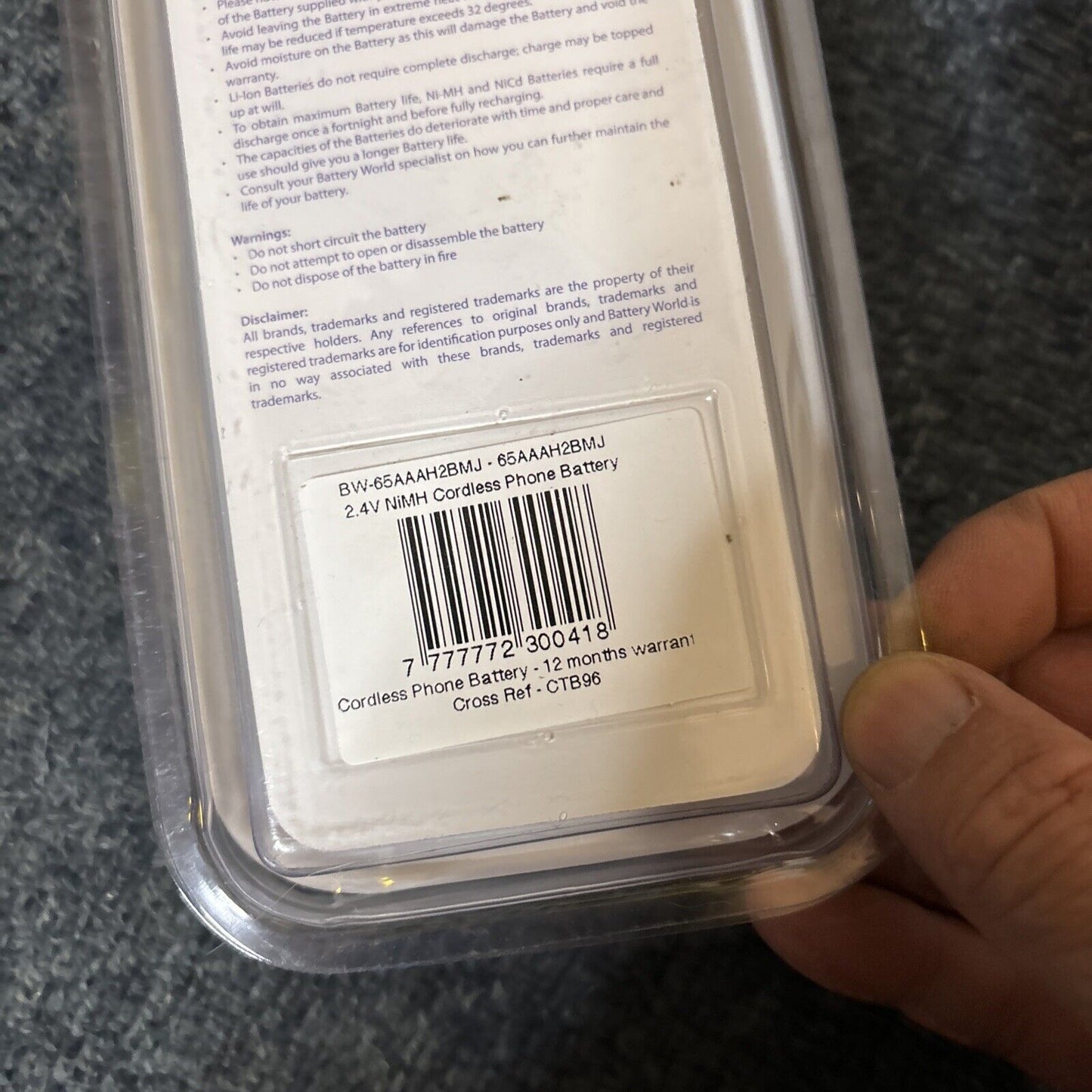 Battery World CTB96 - 2.4V NIMH CORDLESS PHONE BATTERY *New Sealed*