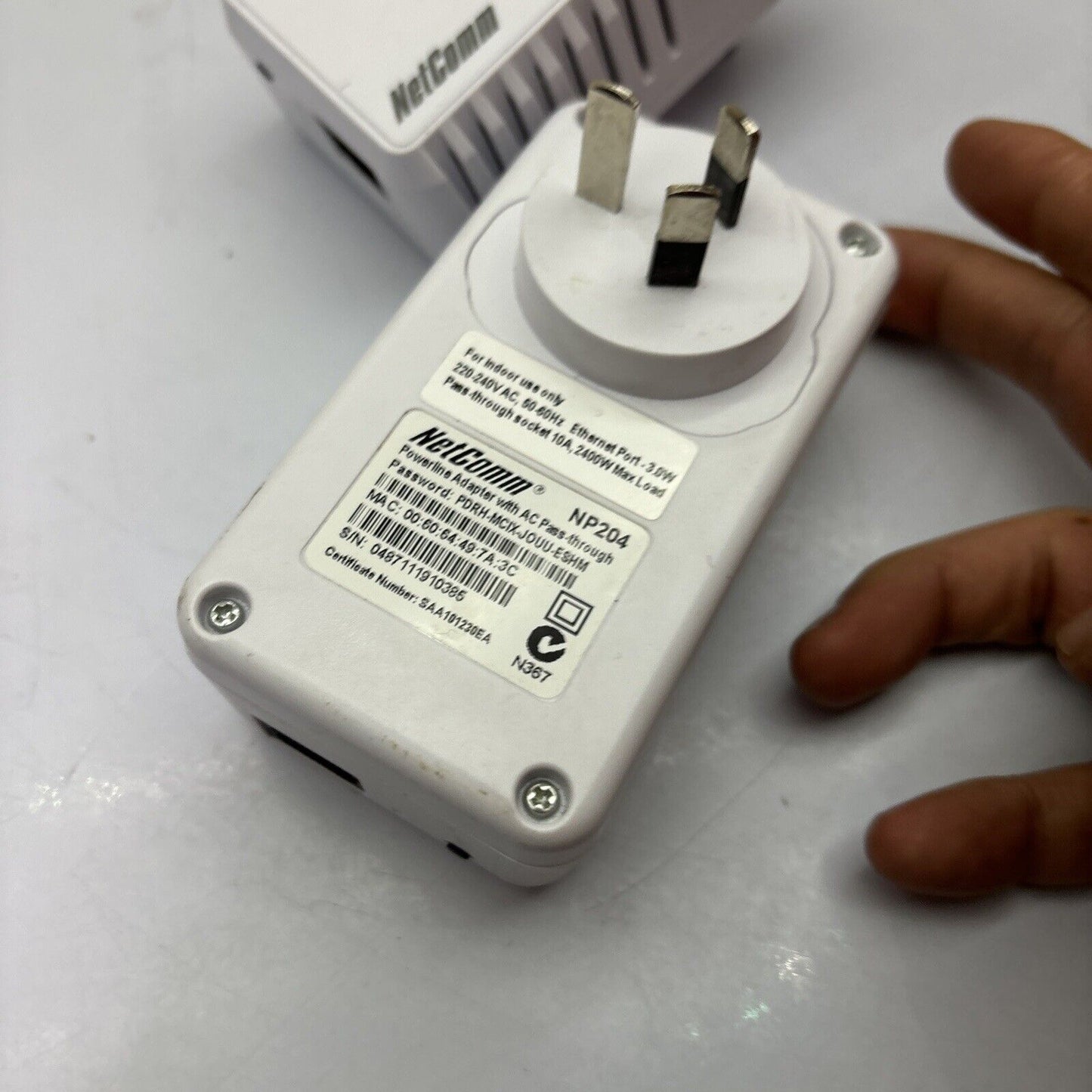 2x NetComm NP204 Powerline Adapter With AC Passthrough