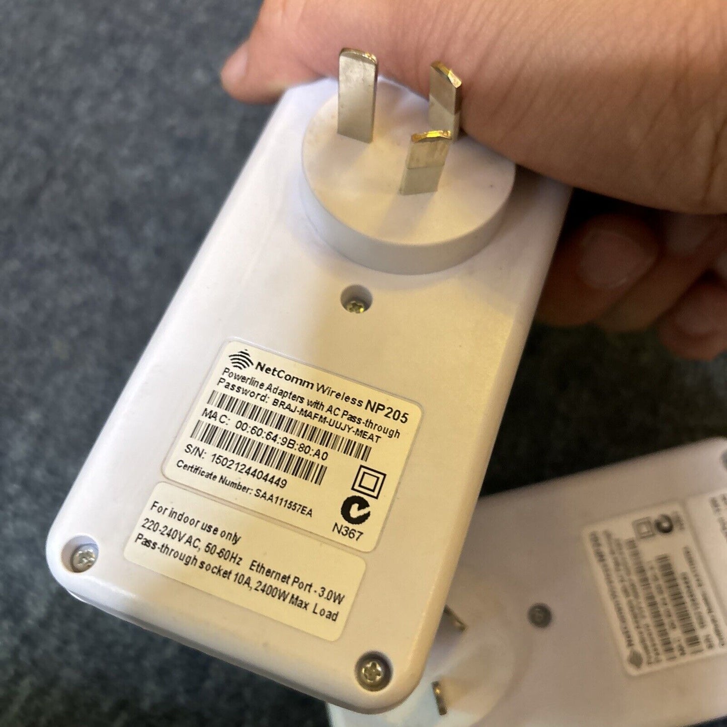 2x NetComm Wireless NP205 Powerline Adapters With AC Pass-Through