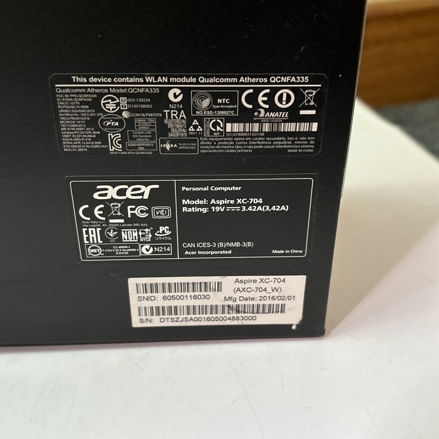 Acer Aspire XC-704 Desktop Intel N3700 4gb RAM 500gb HDD