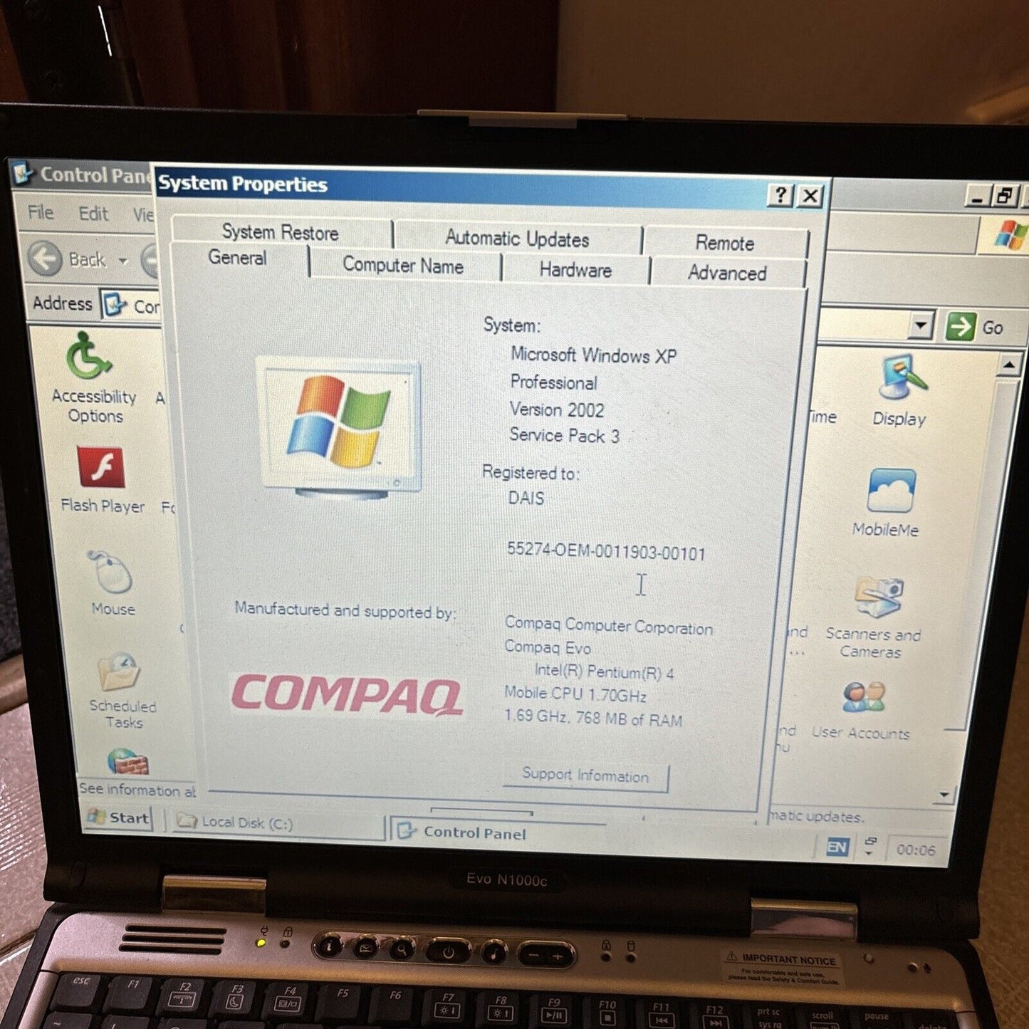 Compaq Evo N1000C 30gb HDD 768mb RAM 3.5" Floppy CD Drive *For Parts Or Repair*