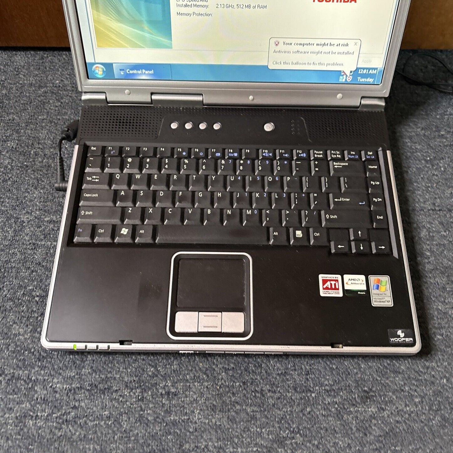 Asus A2500D 512mb RAM 60gb HDD Laptop DVD Drive *Requires Battery Replacement*