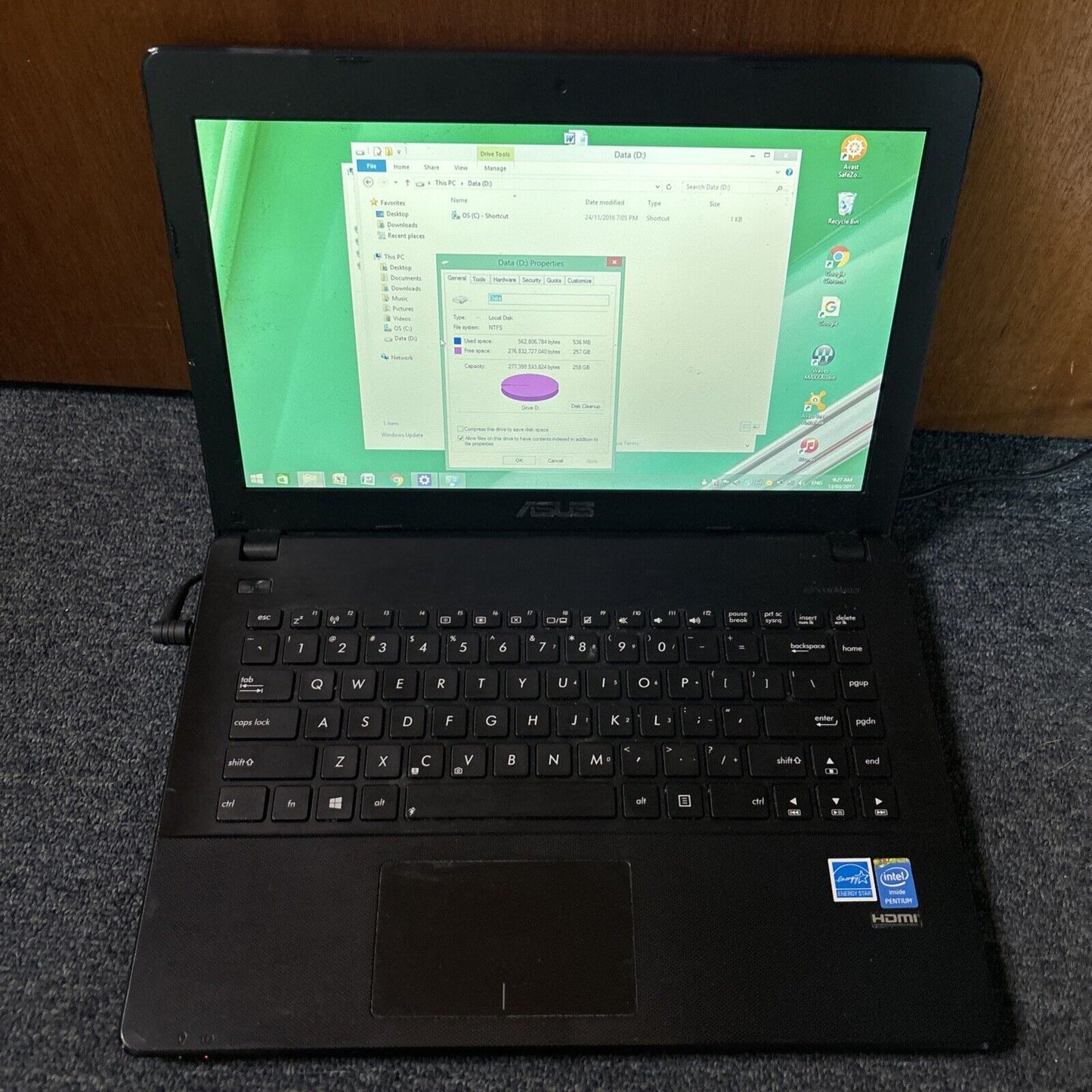 ASUS x451C Laptop Intel 2117U 4gb RAM 400gb HDD DVD *Needs Battery Replacement*