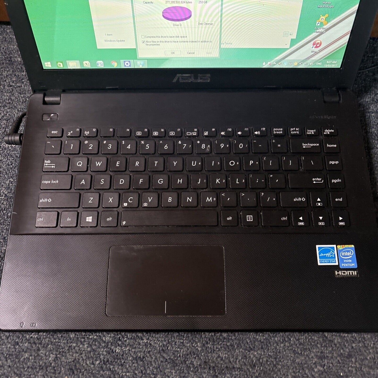 ASUS x451C Laptop Intel 2117U 4gb RAM 400gb HDD DVD *Needs Battery Replacement*