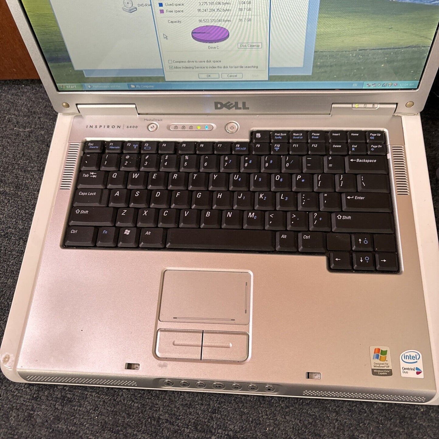 Dell Inspiron 6400 Notebook Intel T2400 1gb RAM 100gb HDD DVD Drive *No Battery*