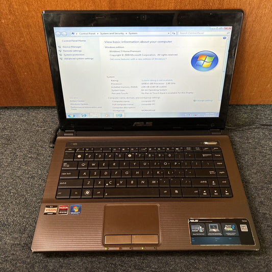 ASUS X43U Notebook AMD E-350 2gb RAM 64GB SSD DVD Drive *No Battery*