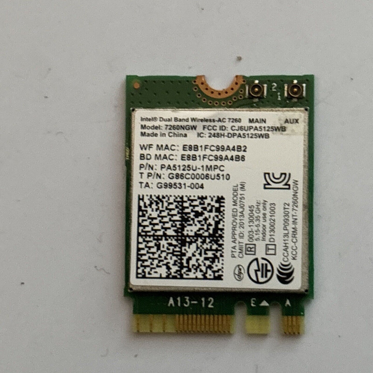 Intel Dual Band Wireless AC 7256 Wifi & Bluetooth