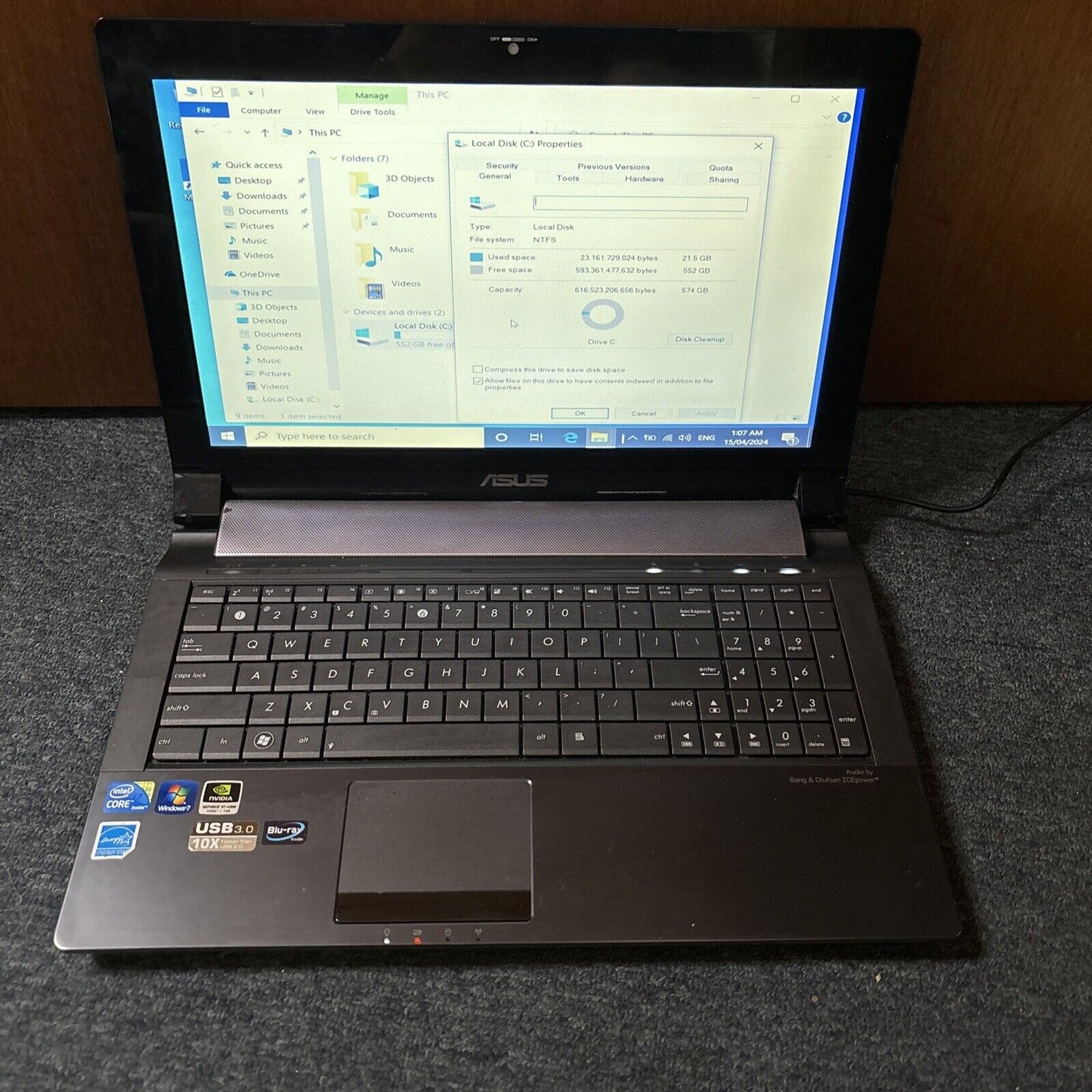 ASUS N53J Notebook Blu-ray Drive i7 Q740 4gb RAM 600gb HDD *No Battery*
