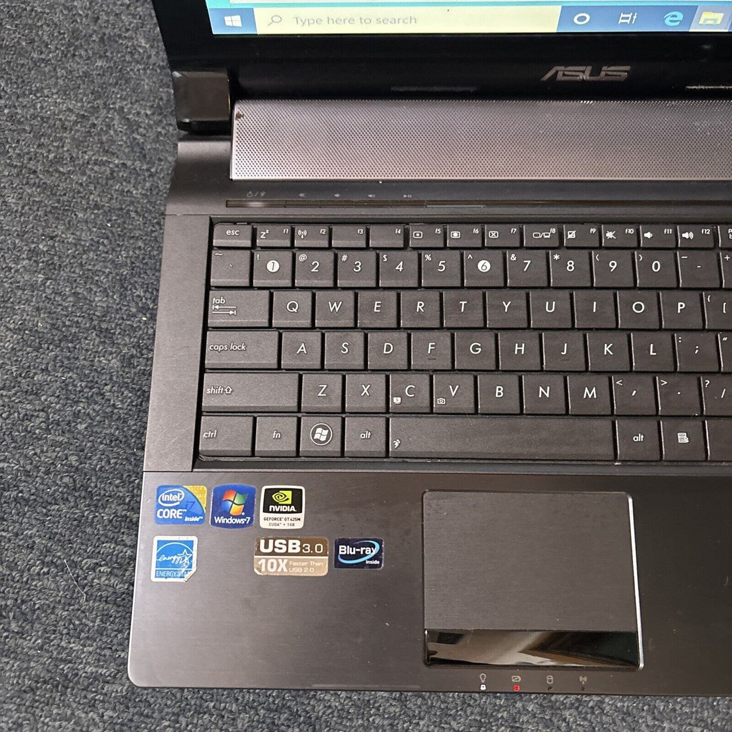 ASUS N53J Notebook Blu-ray Drive i7 Q740 4gb RAM 600gb HDD *No Battery*