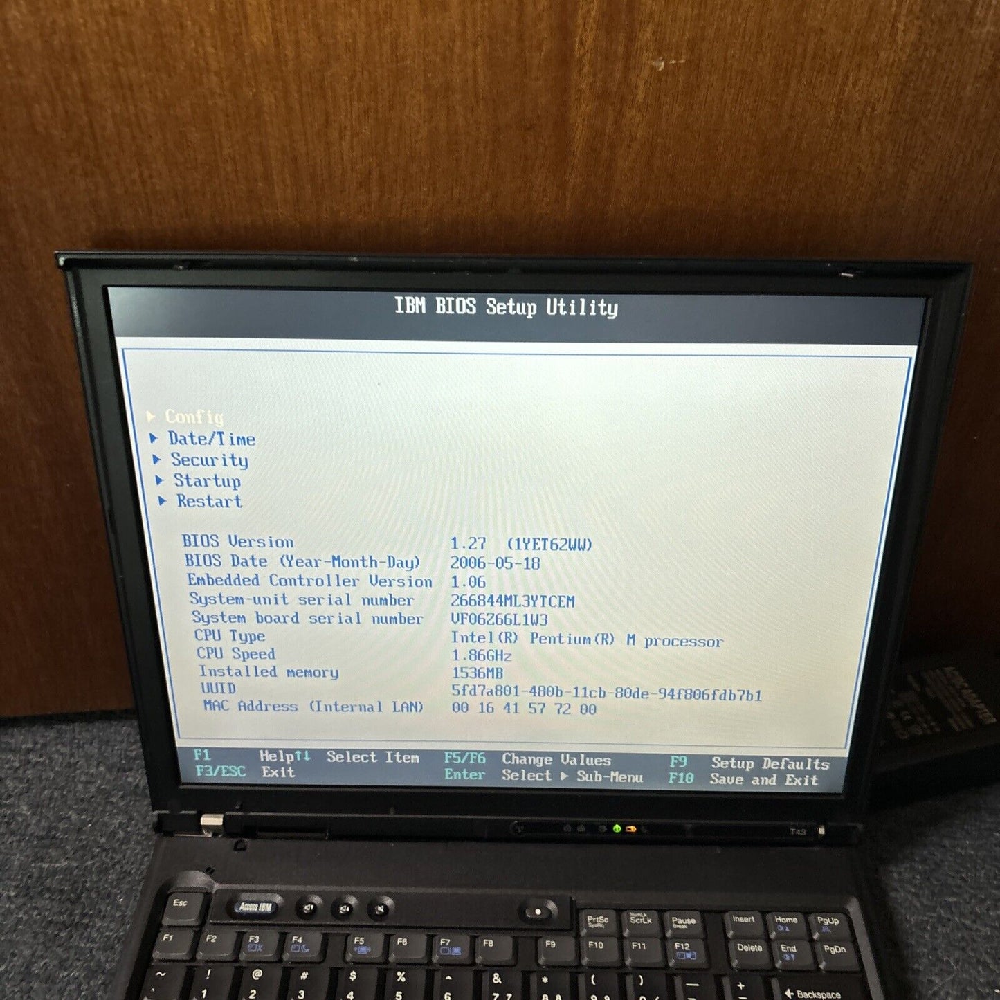 IBM ThinkPad T43 1.5gb RAM DVD Drive *No HDD & Requires New BIOS Battery*