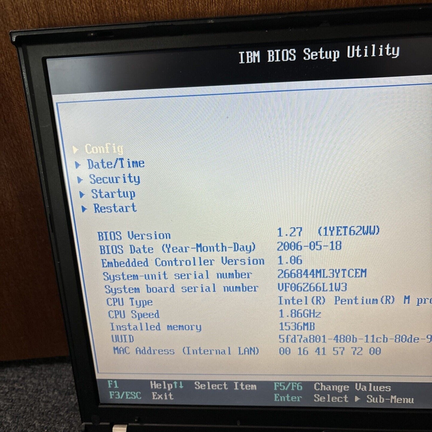 IBM ThinkPad T43 1.5gb RAM DVD Drive *No HDD & Requires New BIOS Battery*