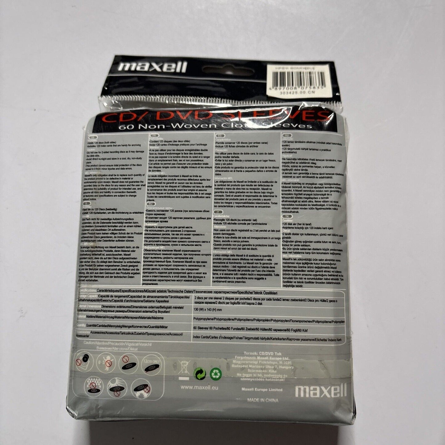 Maxwell 60 Non-Woven Cloth Sleeves For CD DVD Holds 120 Discs