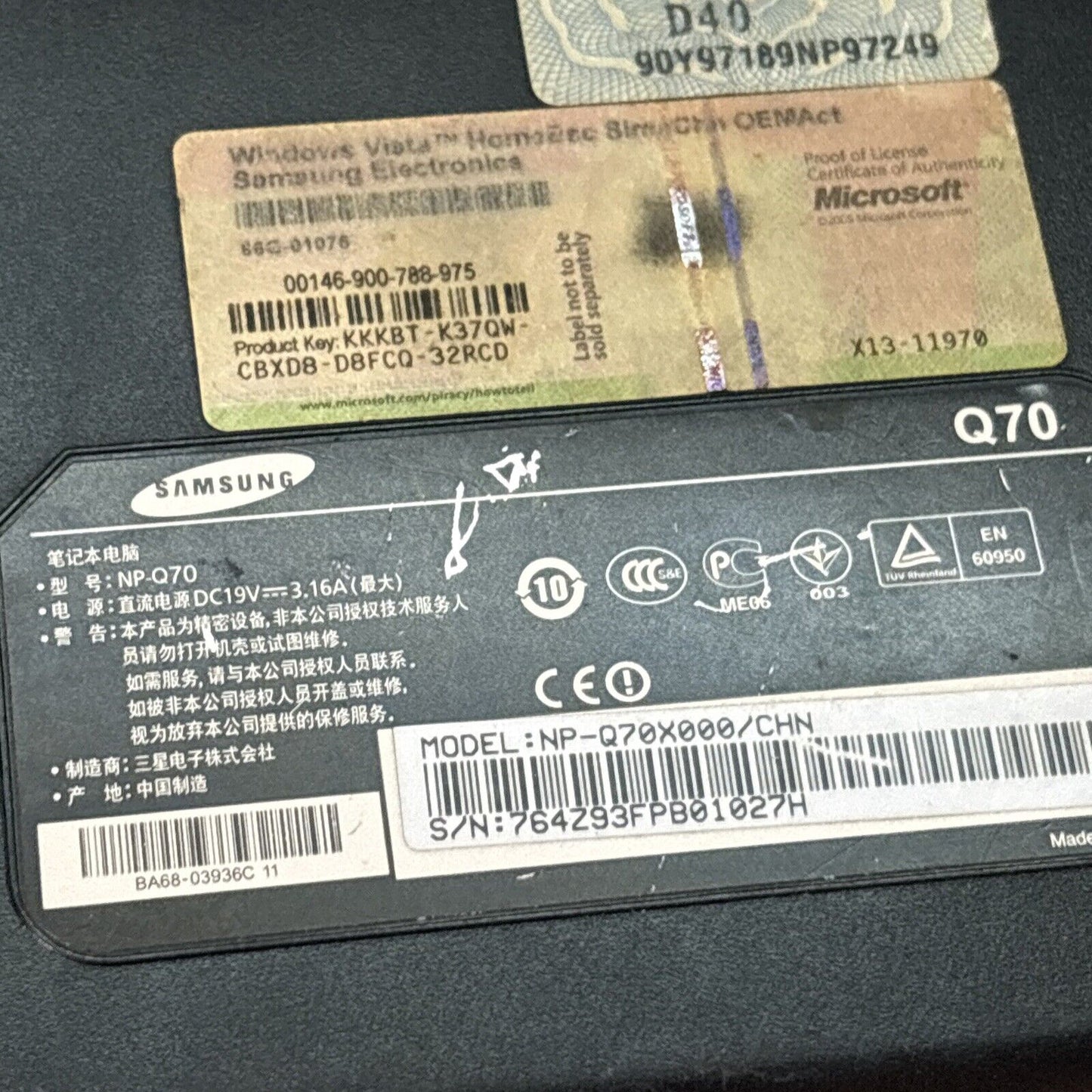 Samsung Q70 Intel T2330 2gb RAM 120gb HDD DVD *Missing Keys*