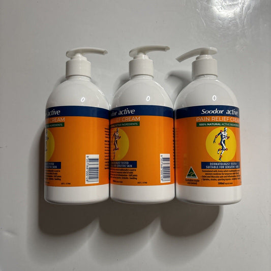 3x Soodox Active Pain Relief Cream - 100% Natural 500ml For Sensitive Skin.