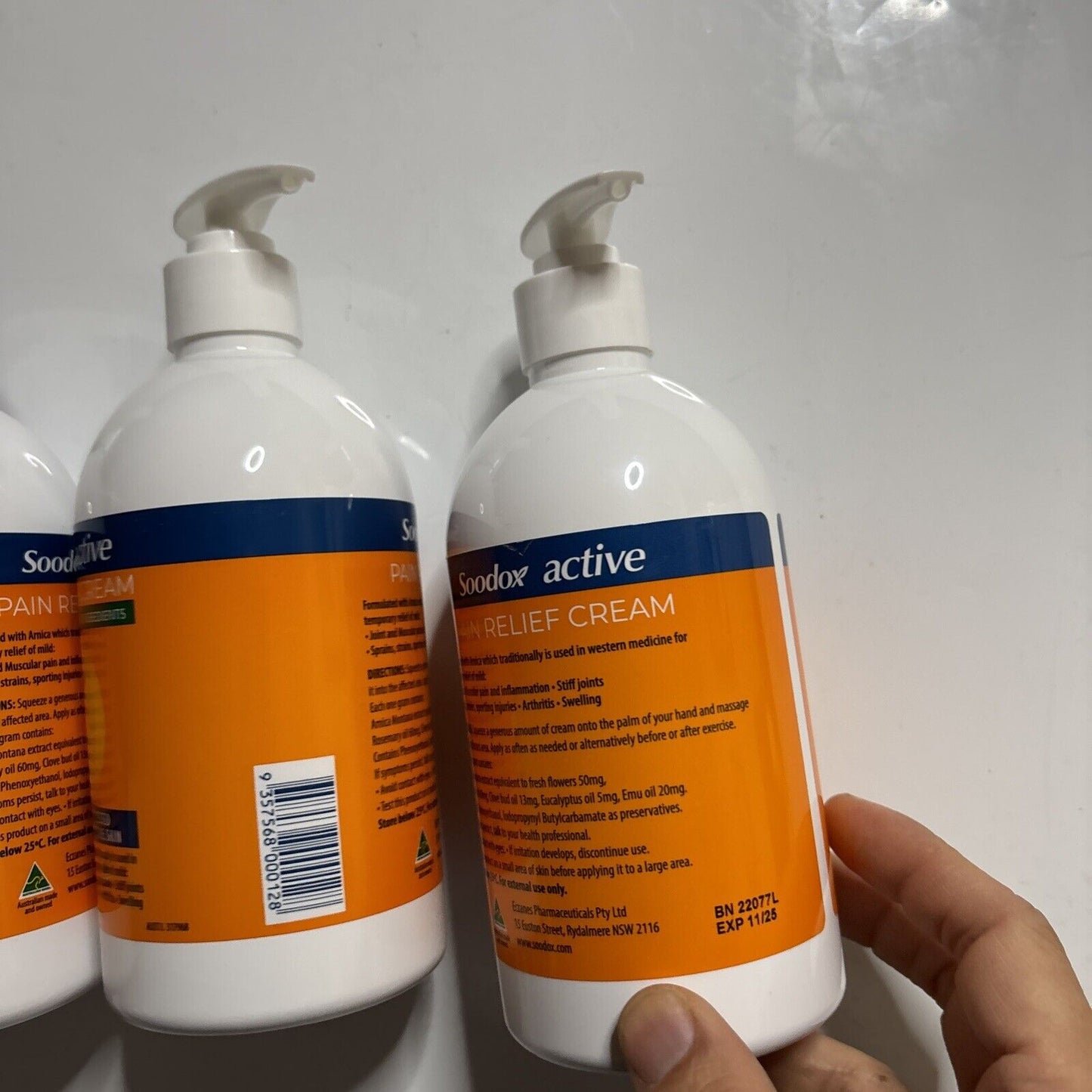 3x Soodox Active Pain Relief Cream - 100% Natural 500ml For Sensitive Skin.
