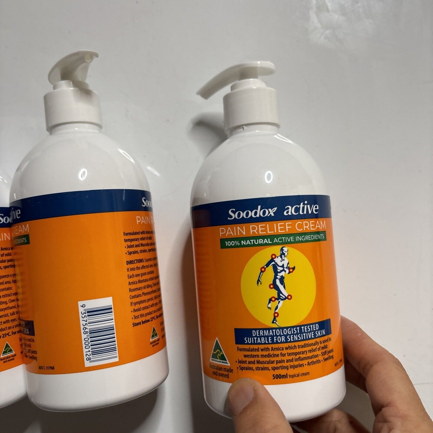 3x Soodox Active Pain Relief Cream - 100% Natural 500ml For Sensitive Skin.