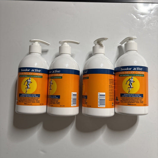 4x Soodox Active Pain Relief Cream - 100% Natural 500ml For Sensitive Skin.
