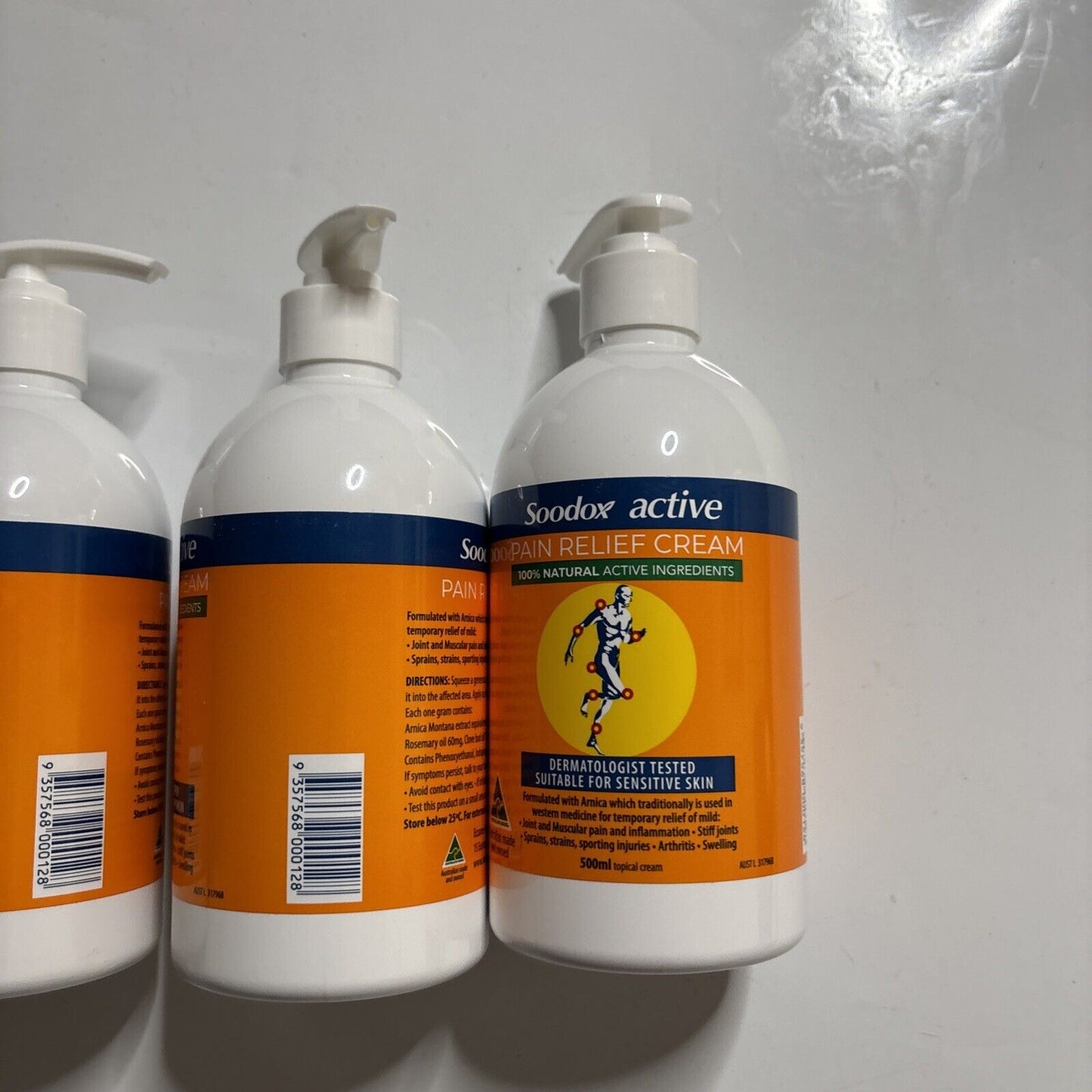 4x Soodox Active Pain Relief Cream - 100% Natural 500ml For Sensitive Skin.