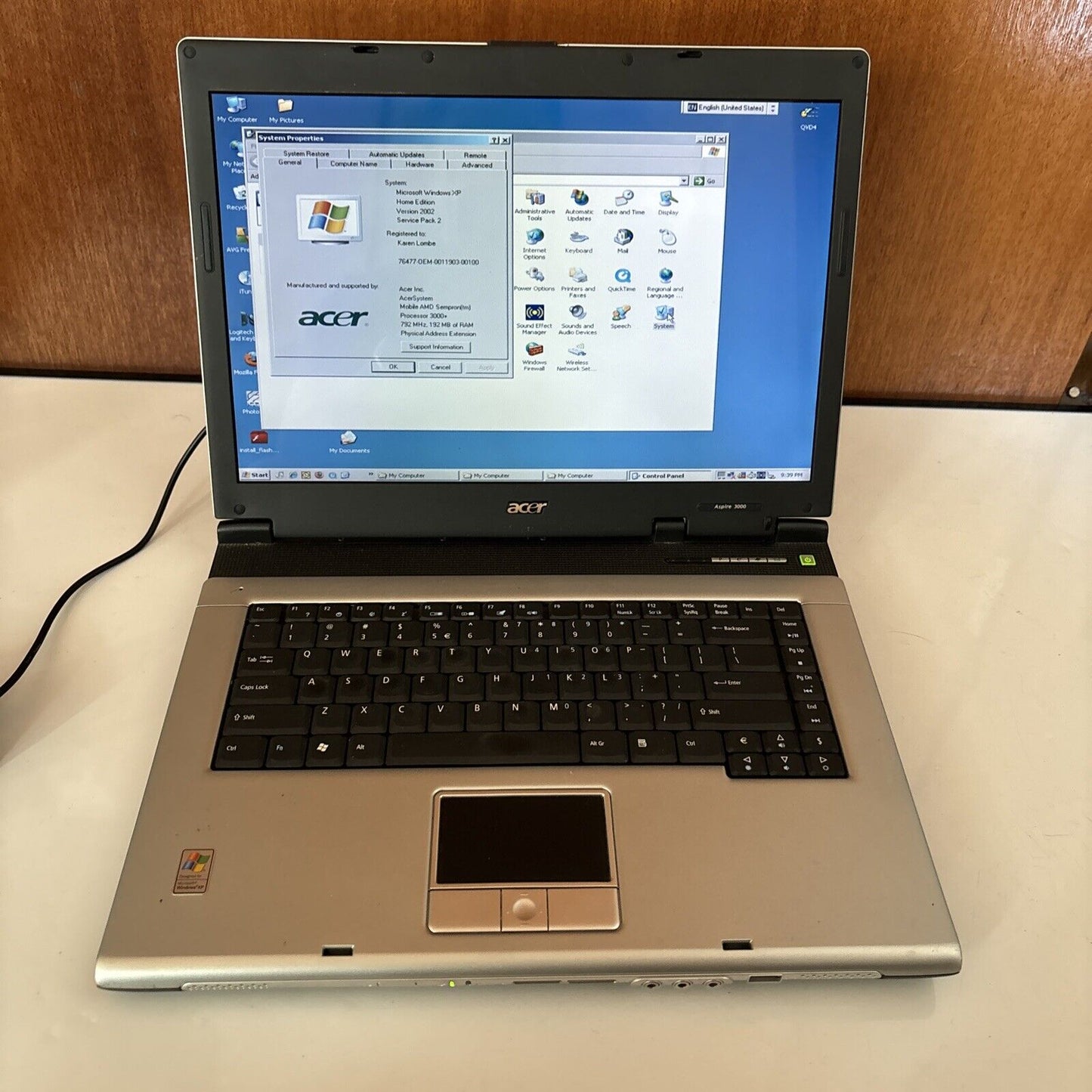 Acer Aspire 3000 Notebook AMD 3000+ 192MB RAM 18GB HDD DVD Drive *No Batteries*