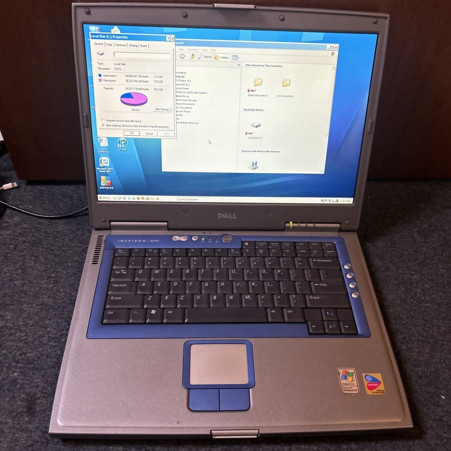 Dell Inspiron 8600 Laptop 768MB RAM 97gb HDD 3.5" Floppy Drive *No Battery*