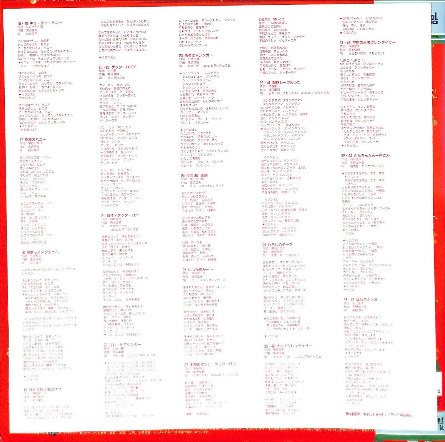 Tokusatsu Shudaika Daizenshu (Anime Theme Song Collection): vol.1 Laserdisc 1996