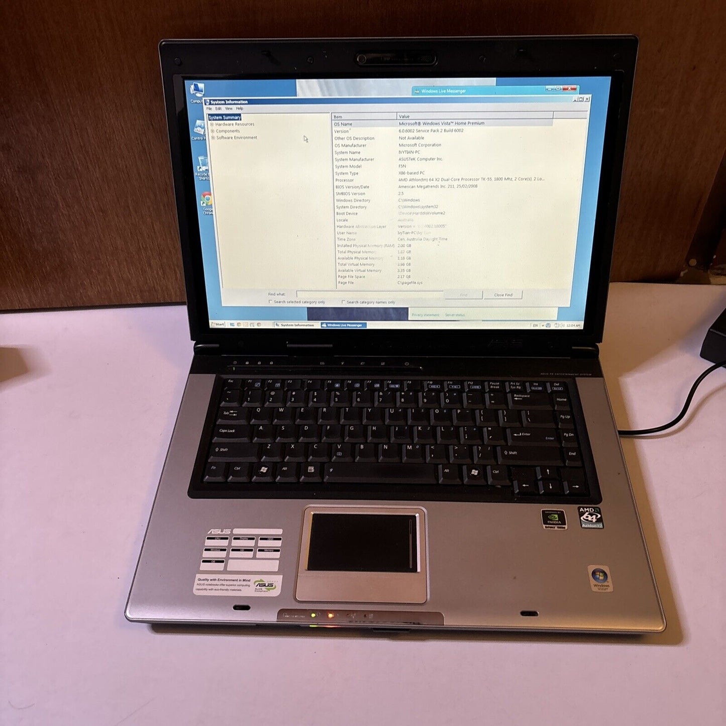 Asus 15.6" F5 PRO50N Laptop 2GB RAM 60GB HDD *For Parts Or Repair*