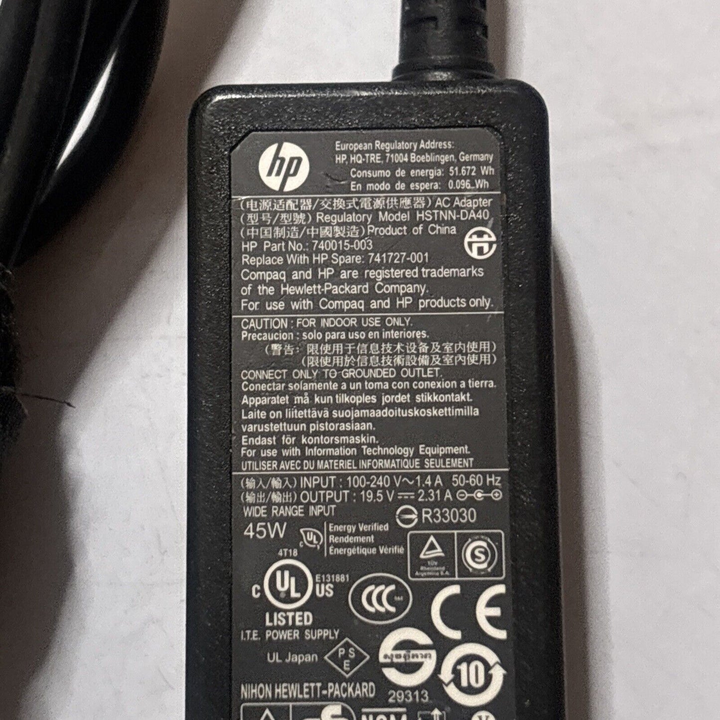 Genuine HP HSTNN-DA40 740015-003 AC Adapter 19.5V 2.31A